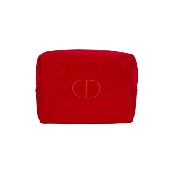 Dior Beauty CD Logo Soft Red Makeup Bag Zip Pouch - Picture 2 of 7